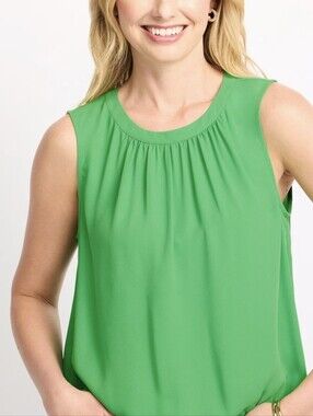 NWT Les Serein Loria Pleat Neck Blouse Green Sleeveless Top,  Medium